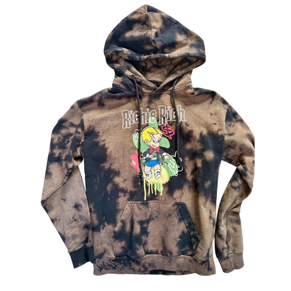 Richie Rich Graphic‎ Hoodie Small Brown Black Tie Dye Streetwear Sweatshirt
